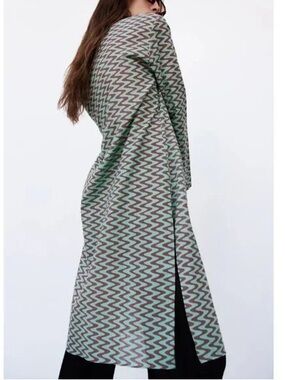 ZARA - The Lissie Shirt - Mint/Brown Zigzag Tie-Front Cover-up or Tunic Shirt